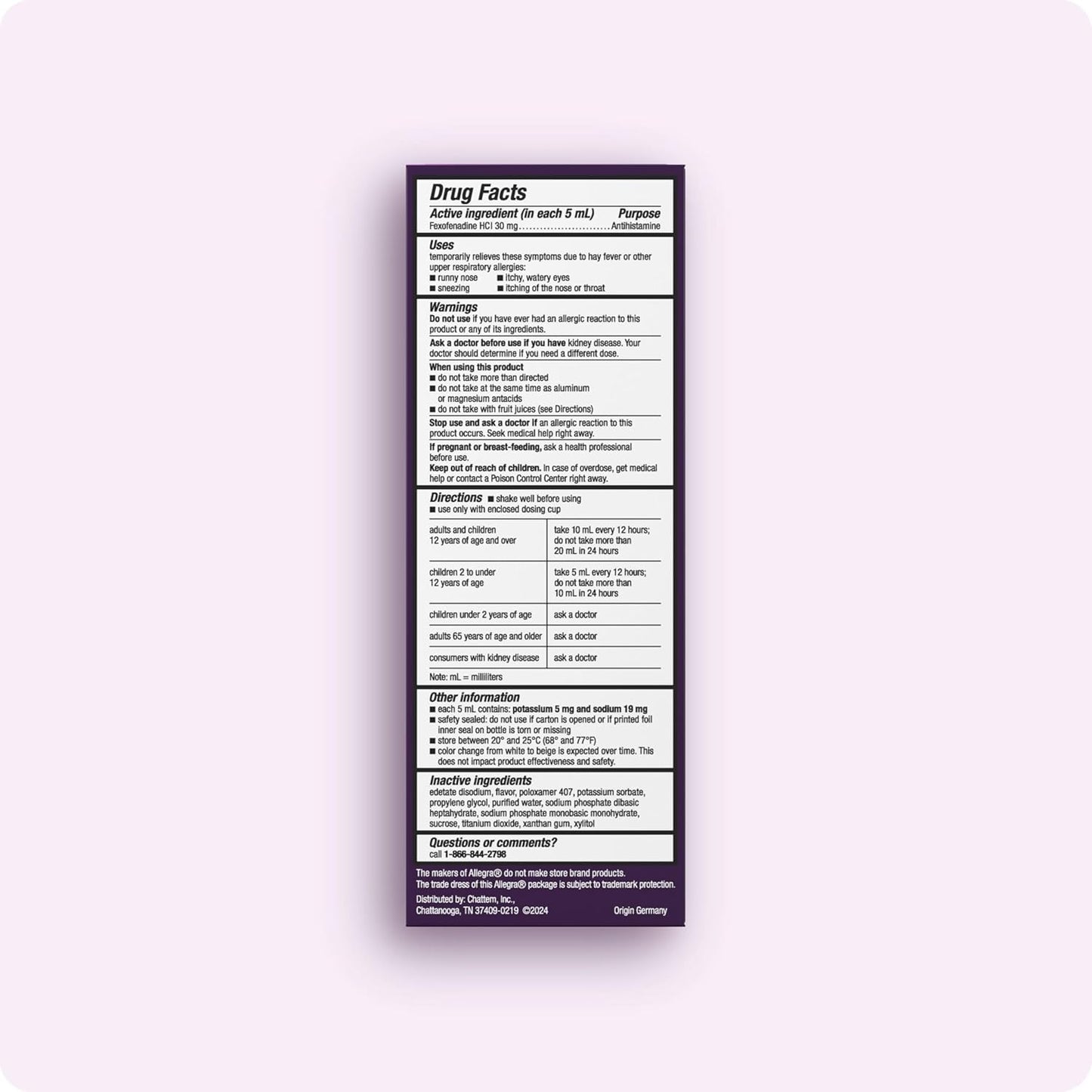 CHILDRENS ALLEGRA ALLERGY LIQUID - 30MG/5ML